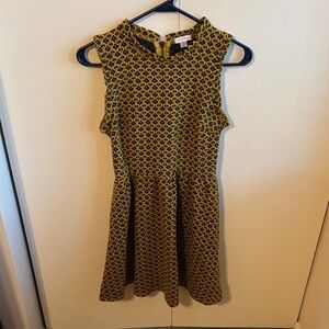 Xhilaration XS Mustard Yellow and Black Print Sleeveless Fit and Flare Dress